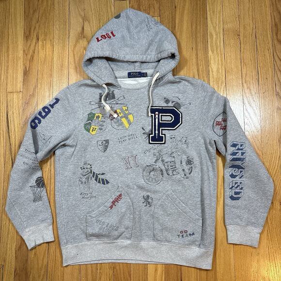 Polo Ralph Lauren Men’s Large P Patch PRL 1967 All Over Print Hoodie Ivy League - Picture 1 of 16